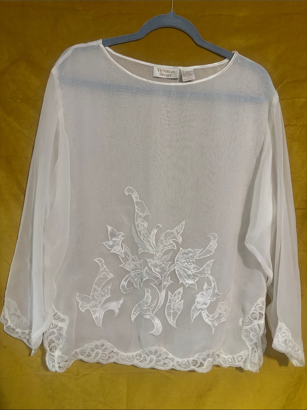 Vintage Victoria's Secret Gold Label  Sheer Ivory Embroidered Blouse EUC Small
